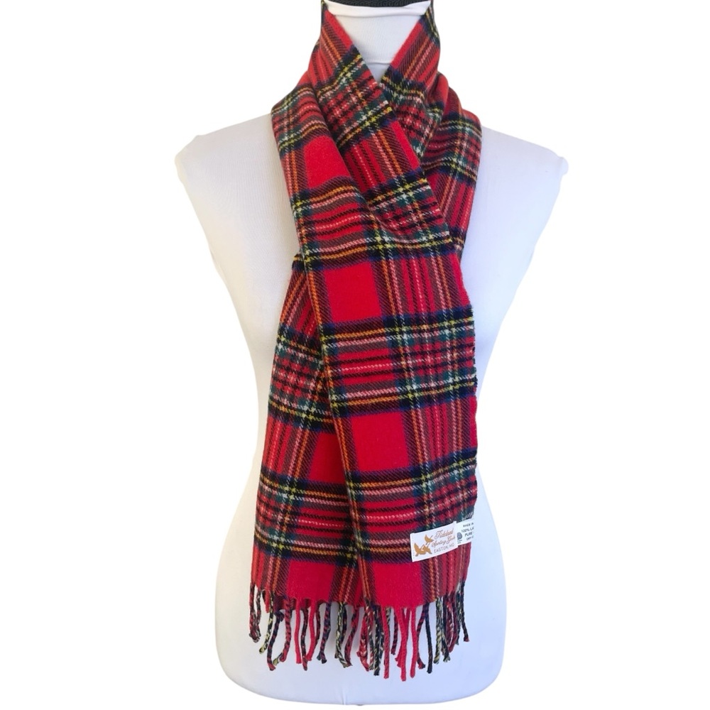 Vintage Red Tartan Plaid 100% Lambswool Scarf Made in Scotland - Picture 4 of 14
